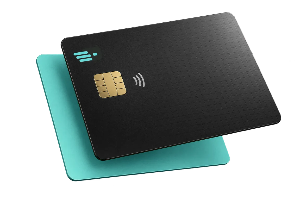 Black and turquoise white-label bank cards with the Payweb symbol